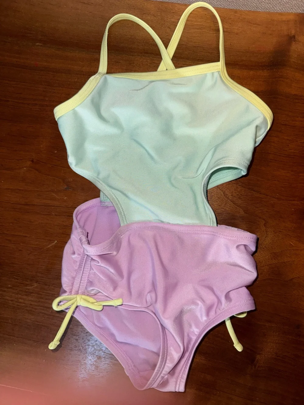 Cat‎ & Jack Girls Two-Piece Pastel Mint and Lavender Swimsuit with Yellow Trim